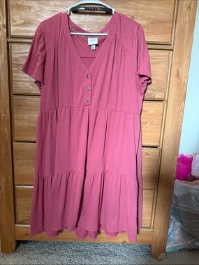 Knox Rose Mauve-Pink Short Sleeve Tiered V-Neck Dress